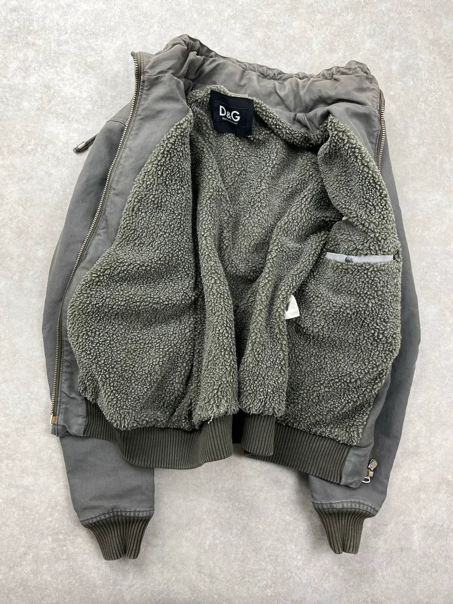 AW2003 Dolce & Gabbana Dark Grey Sherpa Lined Multi-Pocket Jacket tfllUAet 3