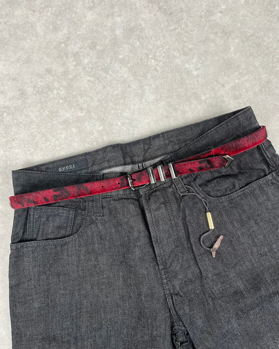 The Kooples Bordeaux Ponyhair Leopard Print Belt OnOIRlu 0