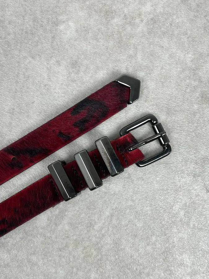 The Kooples Bordeaux Ponyhair Leopard Print Belt OnOIRlu 3