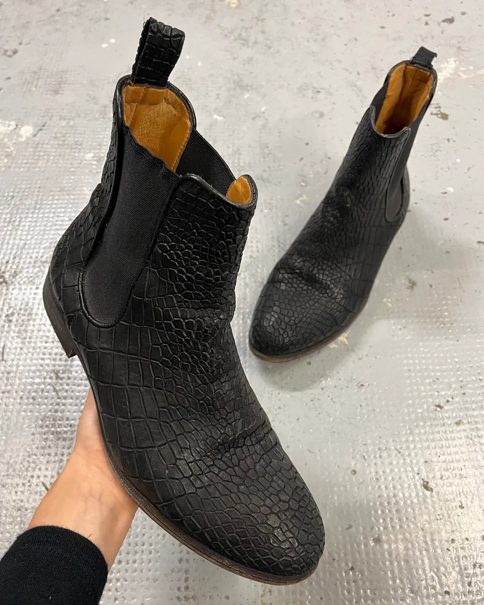 The Last Conspiracy Black Leather Crocodile Embossed Boots jFisqLW 0