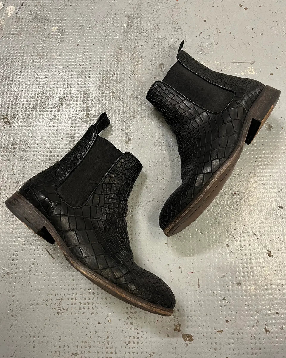 The Last Conspiracy Black Leather Crocodile Embossed Boots jFisqLW 1