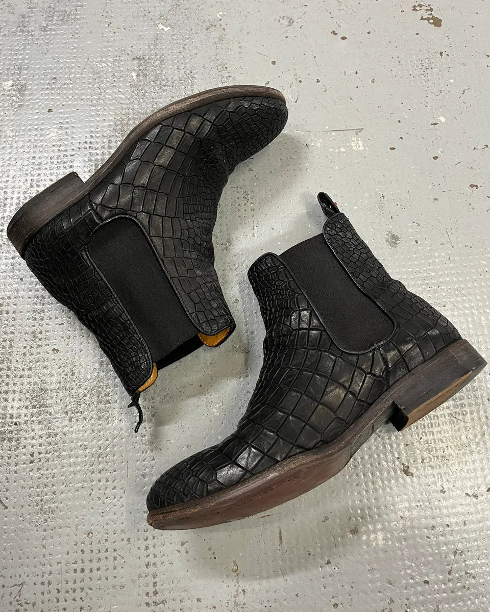 The Last Conspiracy Black Leather Crocodile Embossed Boots jFisqLW 2