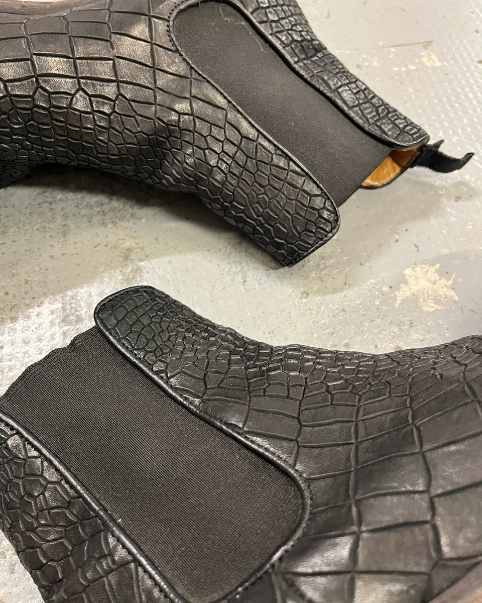 The Last Conspiracy Black Leather Crocodile Embossed Boots jFisqLW 4