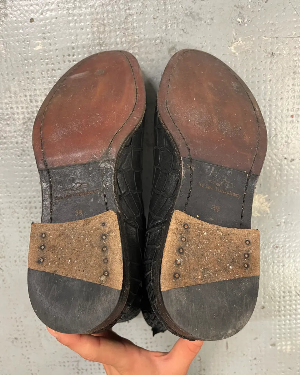 The Last Conspiracy Black Leather Crocodile Embossed Boots jFisqLW 8