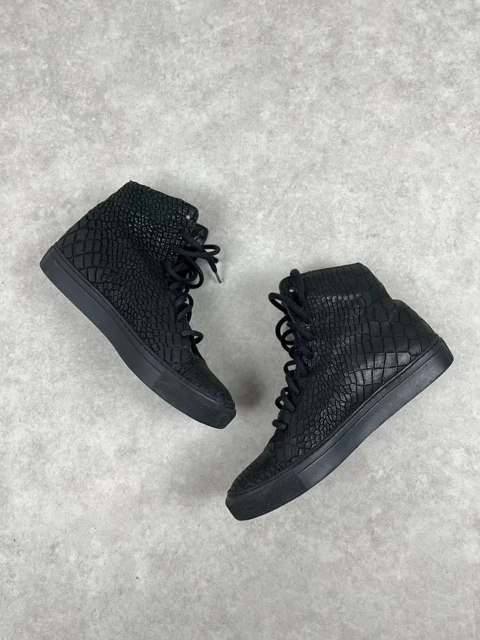 The Last Conspiracy Black Leather Crocodile Embossed High Sneakers CGiZOxM 2