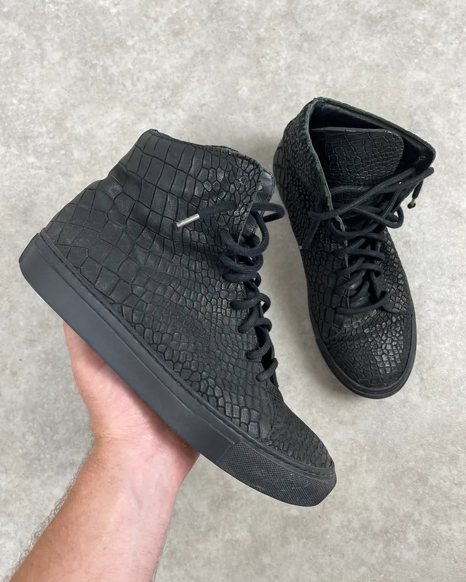 The Last Conspiracy Black Leather Crocodile Embossed High Sneakers CGiZOxM 0