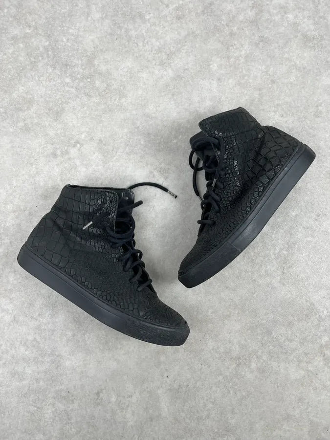 The Last Conspiracy Black Leather Crocodile Embossed High Sneakers CGiZOxM 5