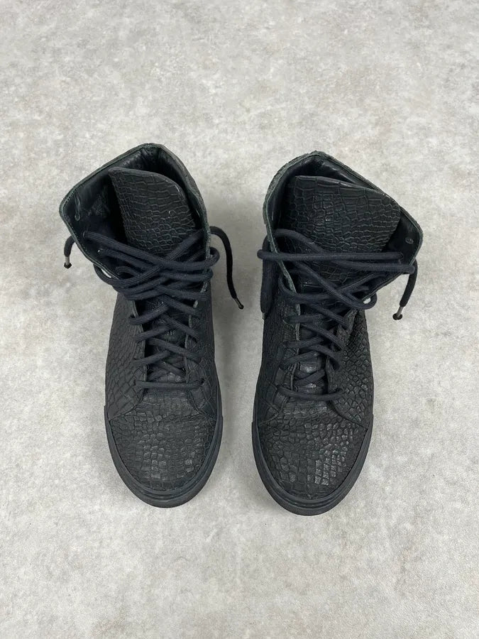 The Last Conspiracy Black Leather Crocodile Embossed High Sneakers CGiZOxM 3