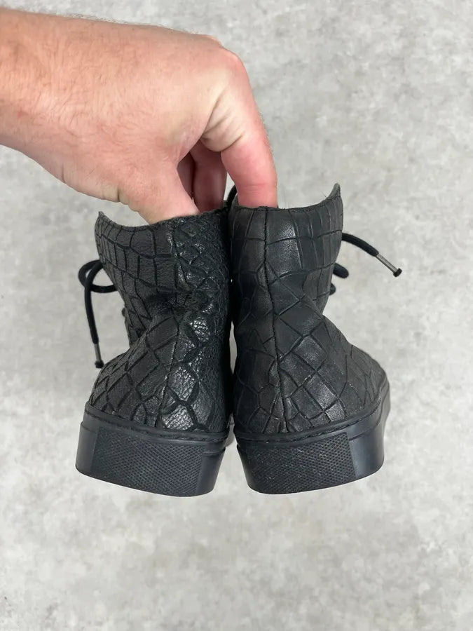 The Last Conspiracy Black Leather Crocodile Embossed High Sneakers CGiZOxM 4