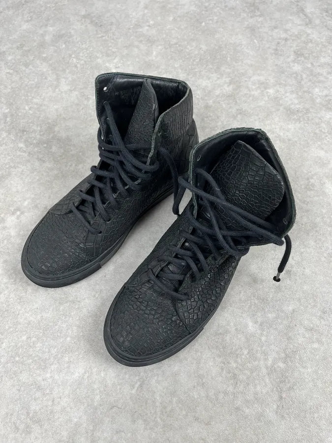 The Last Conspiracy Black Leather Crocodile Embossed High Sneakers CGiZOxM 1