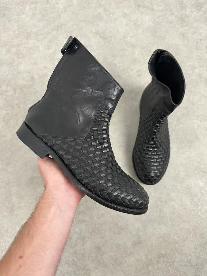 The Last Conspiracy Black Woven Leather Contemporary Pleated Boots moKnaor 0