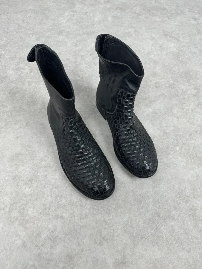 The Last Conspiracy Black Woven Leather Contemporary Pleated Boots moKnaor 4
