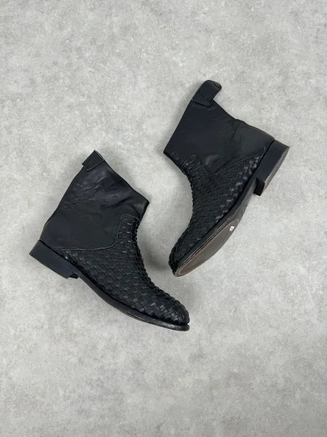 The Last Conspiracy Black Woven Leather Contemporary Pleated Boots moKnaor 6