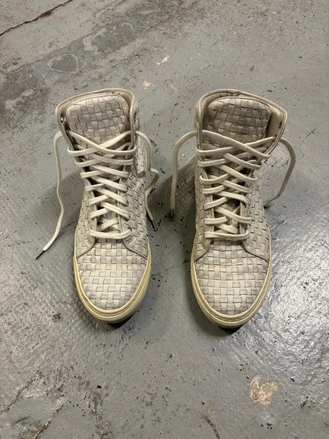 The Last Conspiracy Cream Leather Woven High-Top Sneakers ysuEqWS 1