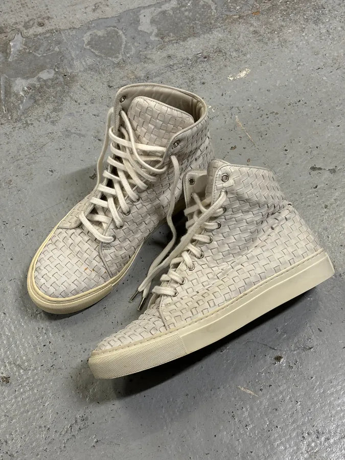 The Last Conspiracy Cream Leather Woven High-Top Sneakers ysuEqWS 9