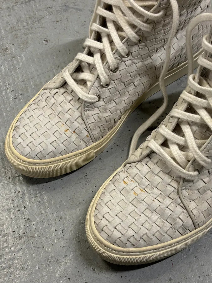 The Last Conspiracy Cream Leather Woven High-Top Sneakers ysuEqWS 3