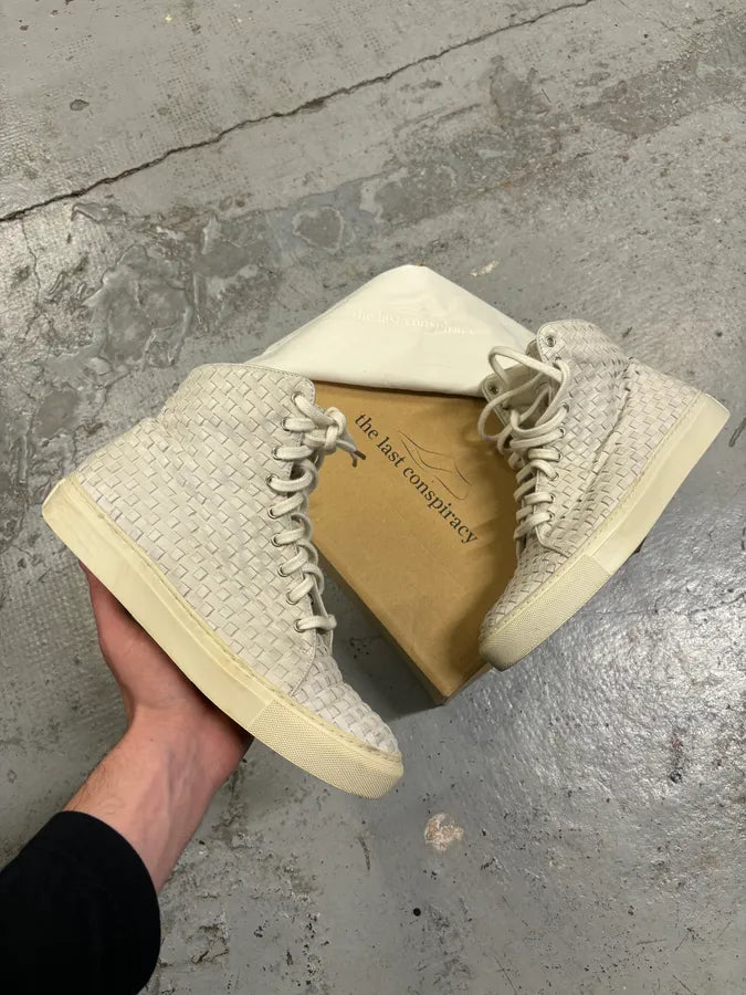 The Last Conspiracy Cream Leather Woven High-Top Sneakers ysuEqWS 0