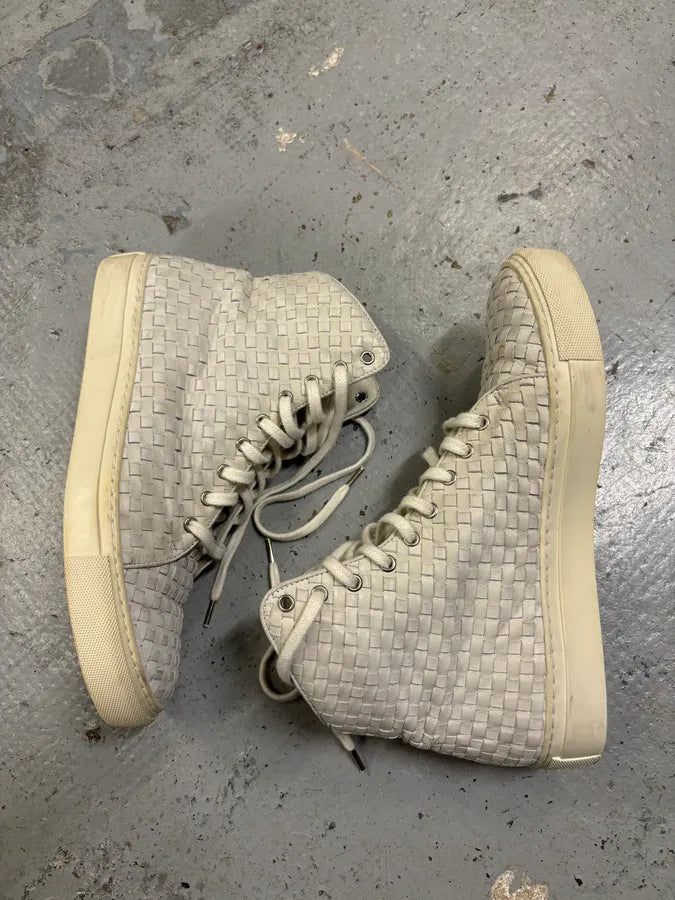 The Last Conspiracy Cream Leather Woven High-Top Sneakers ysuEqWS 5