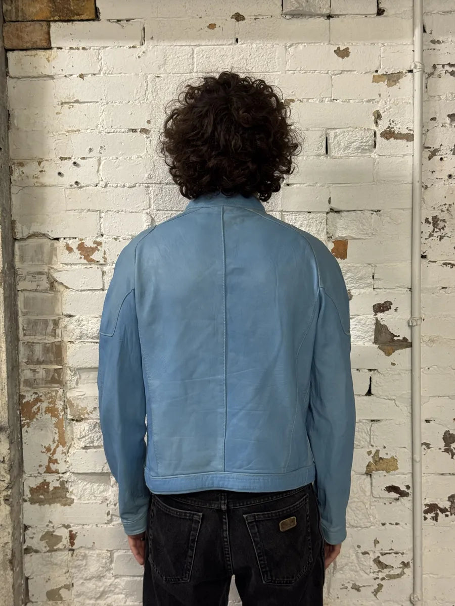 Thierry Mugler Baby Blue Biker Leather Jacket XzLLPdn 1