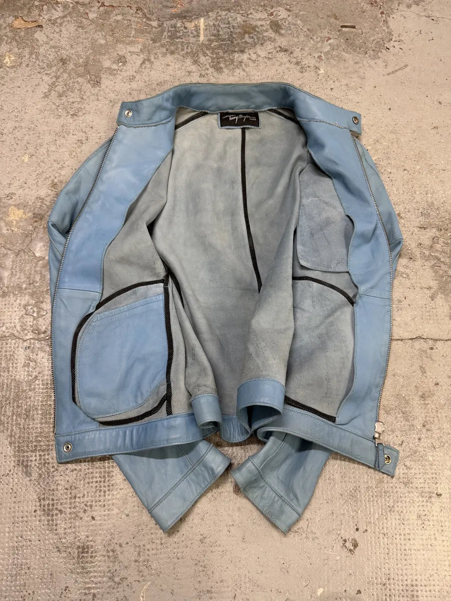 Thierry Mugler Baby Blue Biker Leather Jacket XzLLPdn 10