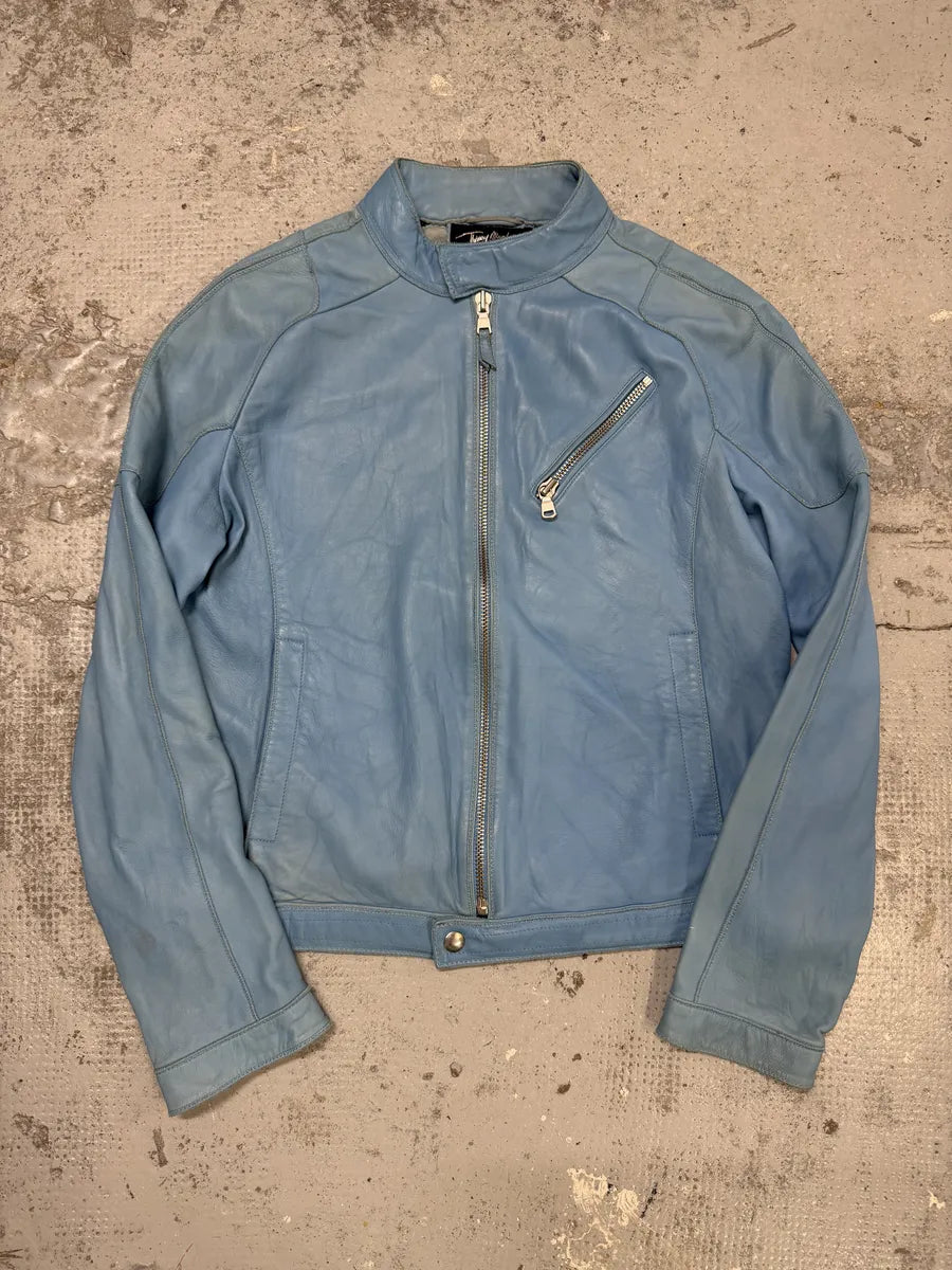Thierry Mugler Baby Blue Biker Leather Jacket XzLLPdn 2
