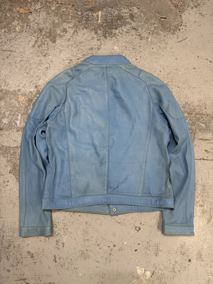Thierry Mugler Baby Blue Biker Leather Jacket XzLLPdn 3
