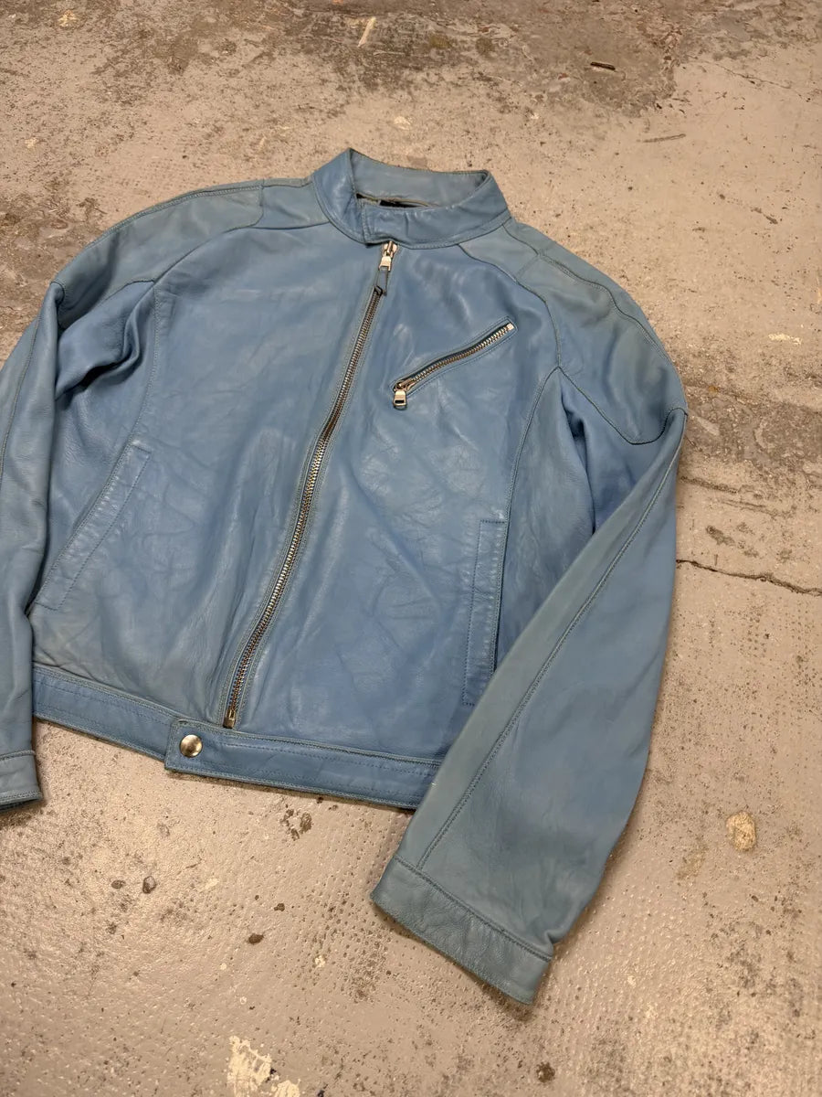 Thierry Mugler Baby Blue Biker Leather Jacket XzLLPdn 4