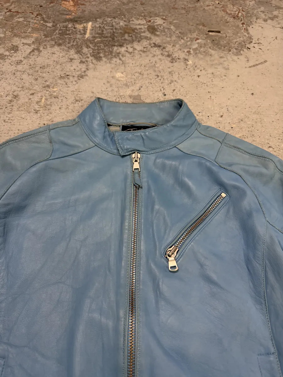 Thierry Mugler Baby Blue Biker Leather Jacket XzLLPdn 5