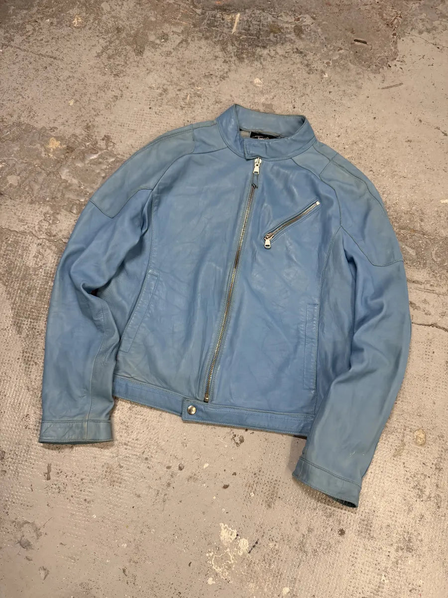Thierry Mugler Baby Blue Biker Leather Jacket XzLLPdn 6