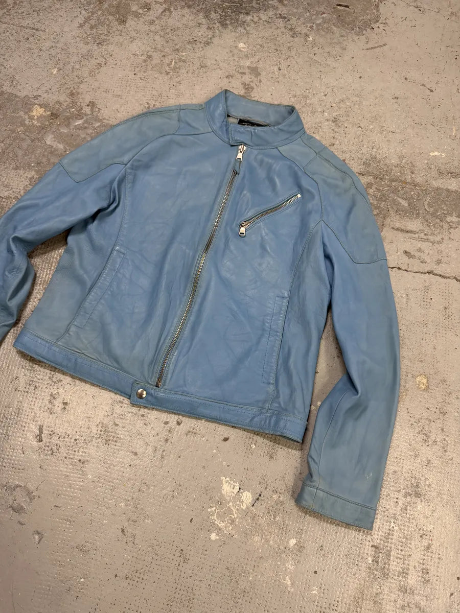 Thierry Mugler Baby Blue Biker Leather Jacket XzLLPdn 7