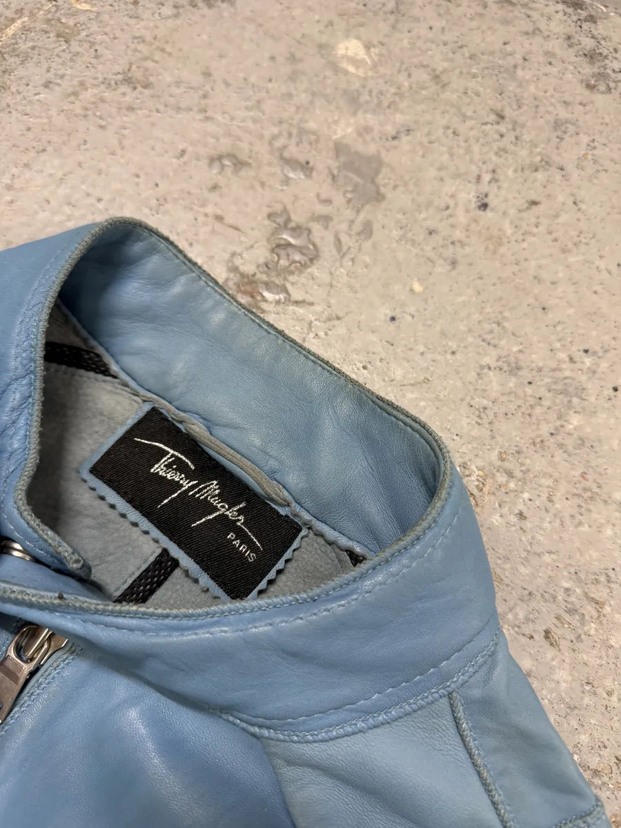 Thierry Mugler Baby Blue Biker Leather Jacket XzLLPdn 8