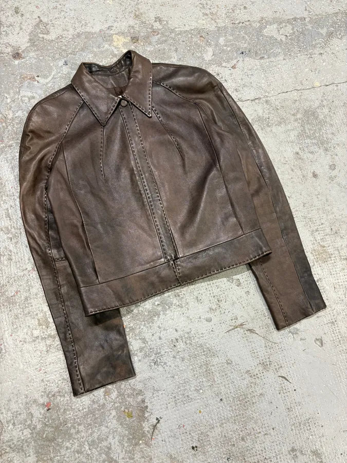 Mugler Brown Eroded Leather Jacket zmYhjjq 1