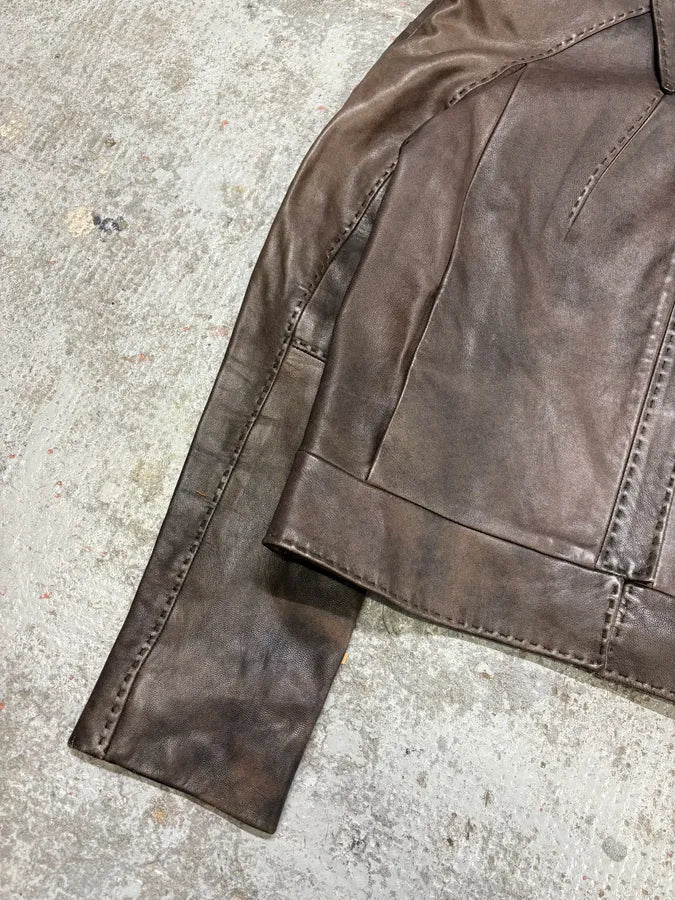 Mugler Brown Eroded Leather Jacket zmYhjjq 6