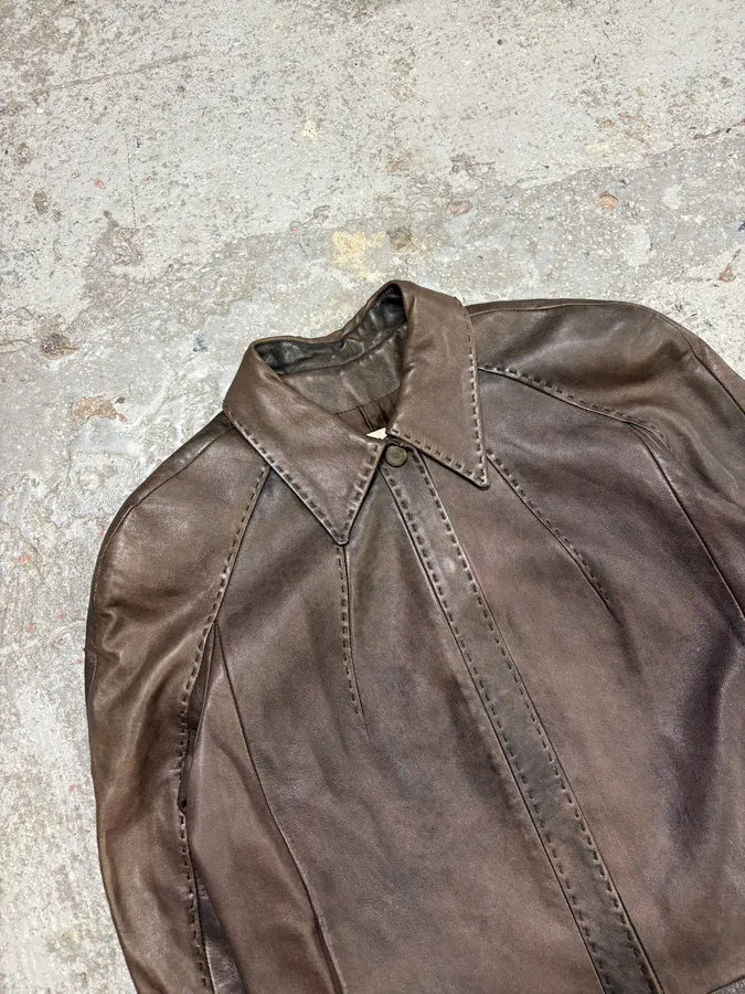 Mugler Brown Eroded Leather Jacket zmYhjjq 2