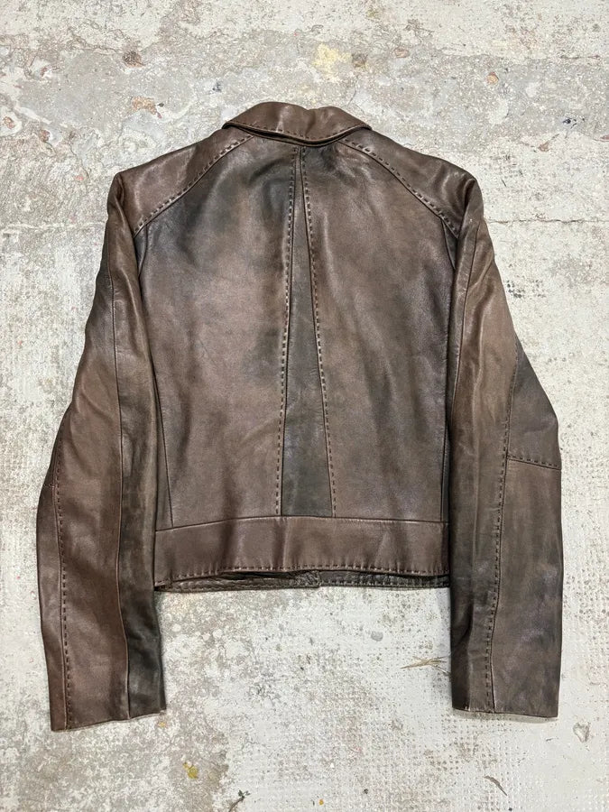 Mugler Brown Eroded Leather Jacket zmYhjjq 3