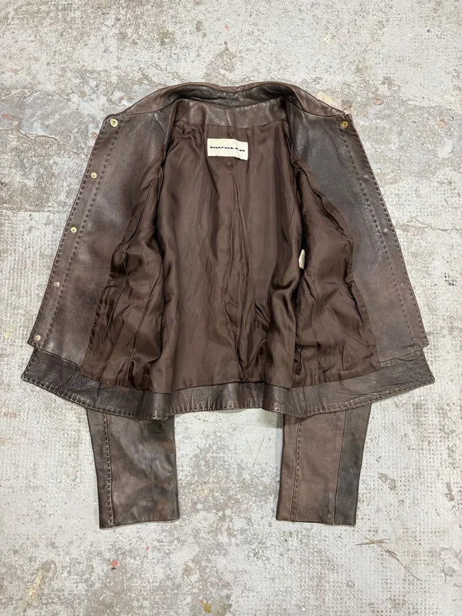 Mugler Brown Eroded Leather Jacket zmYhjjq 4