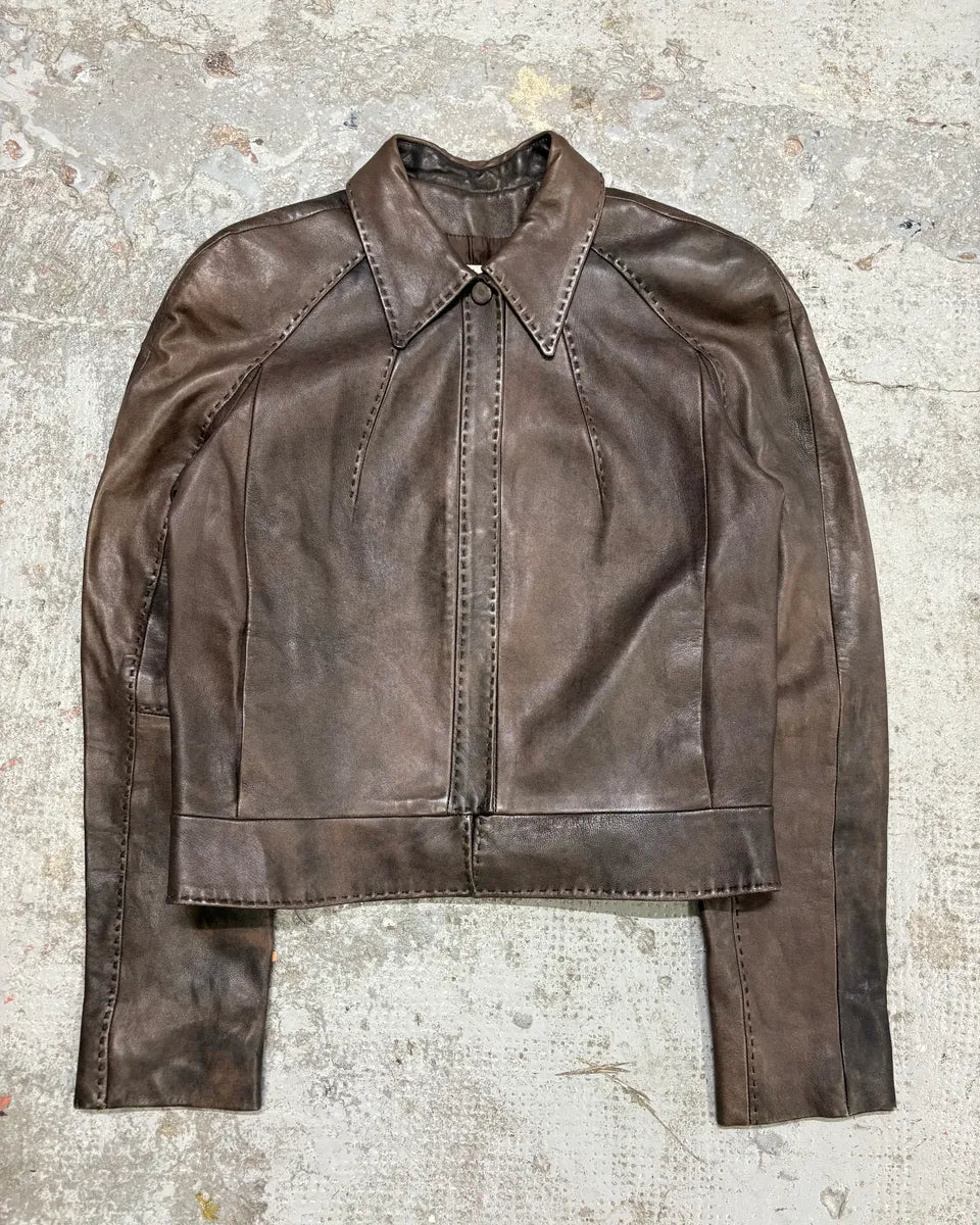 Mugler Brown Eroded Leather Jacket zmYhjjq 0