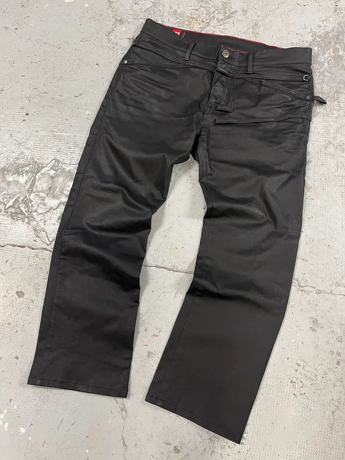 2000s Marithé + François Girbaud Black Waxed Dark Pants RKQSwmM 4