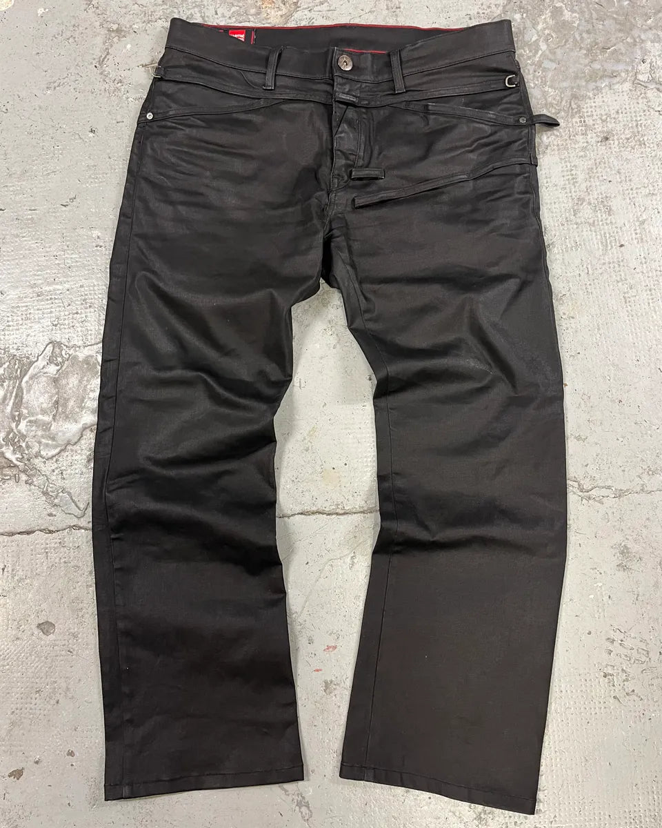 2000s Marithé + François Girbaud Black Waxed Dark Pants RKQSwmM 3
