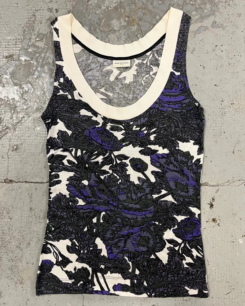 Dries Van Noten Purple Floral Obscure Tank Top (S) PfgfIoQ 0