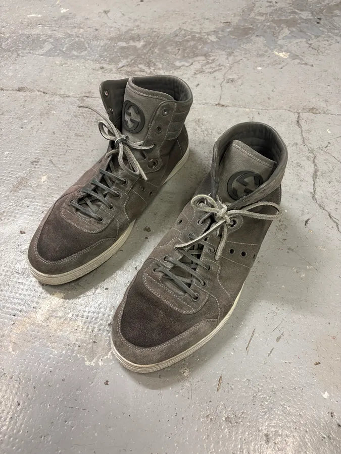 2010s Gucci Eyed Grey Suede Leather High Sneakers ZSRXEar 2