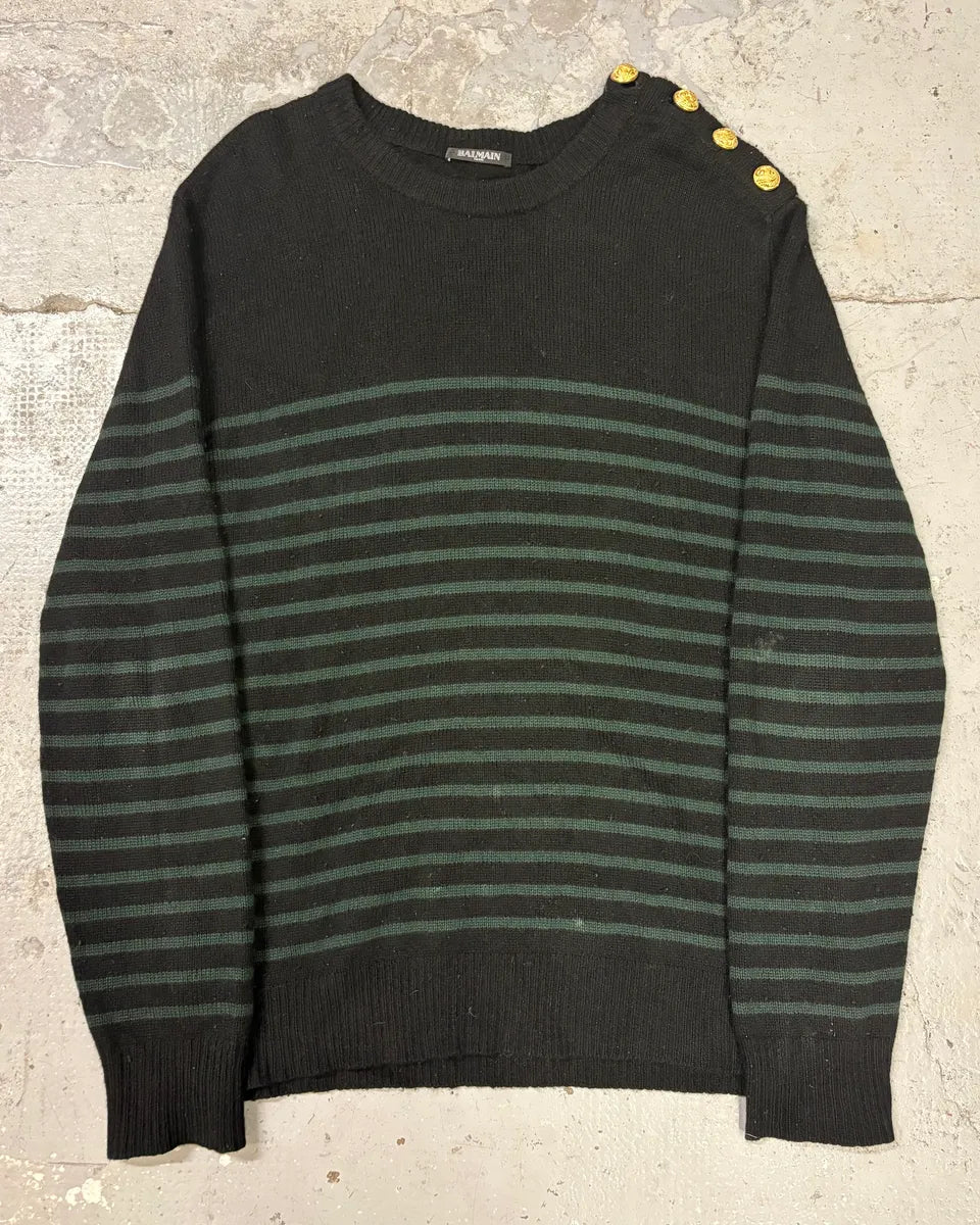 Balmain Buttoned Black Striped Sweater ivIAAfq 0