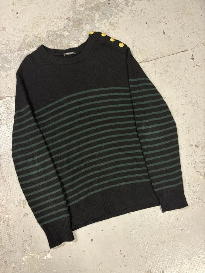 Balmain Buttoned Black Striped Sweater ivIAAfq 3