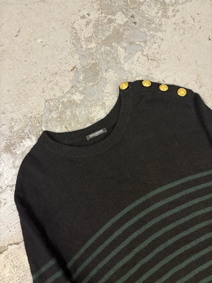 Balmain Buttoned Black Striped Sweater ivIAAfq 4