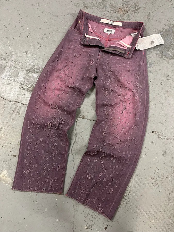 SS2023 Maison Margiela Pink Distressed Holes Jeans EAAehCU 5