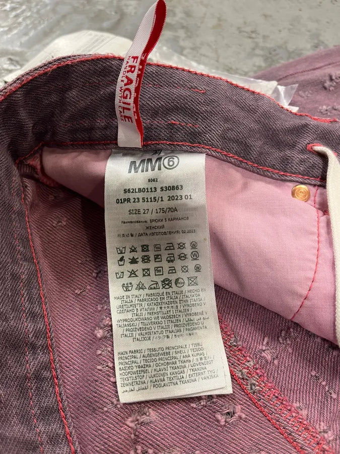 SS2023 Maison Margiela Pink Distressed Holes Jeans EAAehCU 10