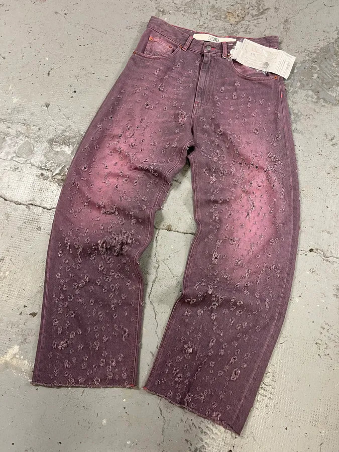 SS2023 Maison Margiela Pink Distressed Holes Jeans EAAehCU 4