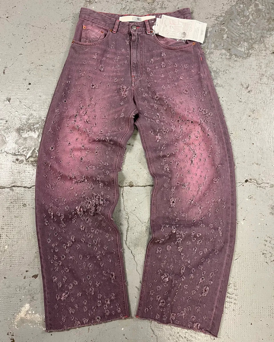 SS2023 Maison Margiela Pink Distressed Holes Jeans EAAehCU 0