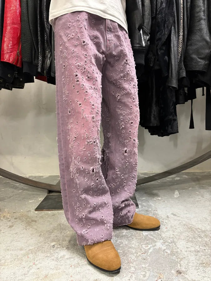SS2023 Maison Margiela Pink Distressed Holes Jeans EAAehCU 2