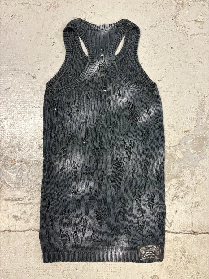 Diesel Destroyed Black Wool Tank Top pUNJxsP 3